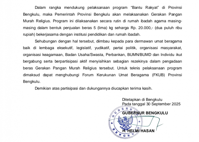 Gubernur Helmi Hadirkan Pangan Murah, Beras Seharga Rp 20 ribu Bisa Dibeli di Rumah Ibadah 