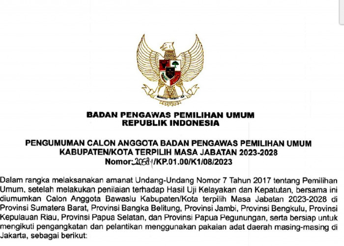 Ini Dia 3 Nama Anggota Bawaslu Kabupaten/Kota di Provinsi Bengkulu Periode 2023-2028
