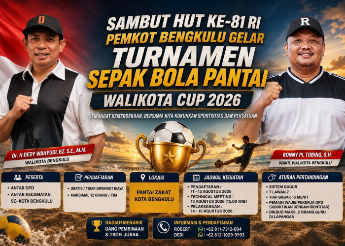 Walikota Cup 2026 Digelar di Pantai Jakat, OPD dan Kecamatan se-Kota Bengkulu Adu Skill Sepak Bola Pantai