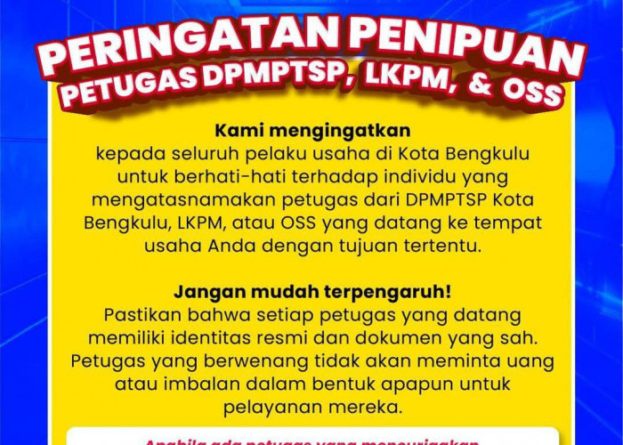 Marak Penipuan Mengatasnamakan Petugas DPMPTSP, LKMP dan OSS, Ini Imbauan Pemkot Bengkulu