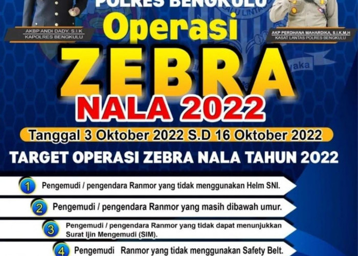 3 Oktober Polres Bengkulu Gelar Ops Zebra Nala II, Cek 8 Poin Target Pelanggaran
