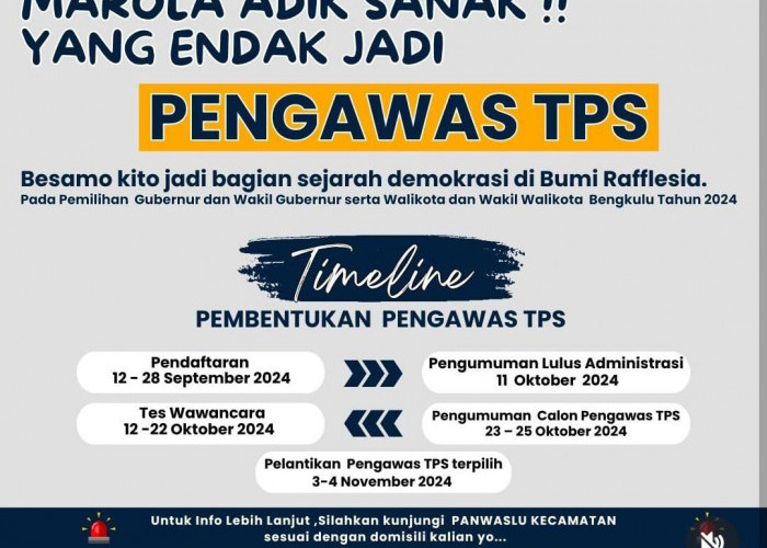 Bawaslu Kota Bengkulu Mulai Buka Pendaftaran Pengawas TPS Pilkada 2024, Segini Besaran Gajinya