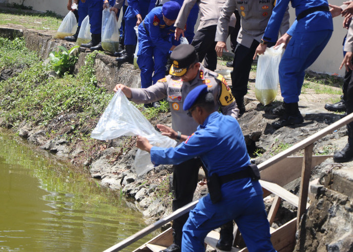 Komitmen Wujudkan Ketahanan Pangan, Polda Bengkulu Tebar 30.000 Benih Ikan Nila