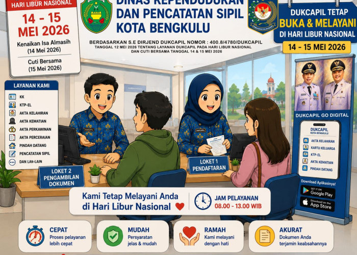Layanan Kependudukan di Kota Bengkulu Tetap Beroperasi Selama Cuti Bersama 14-15 Mei 2026