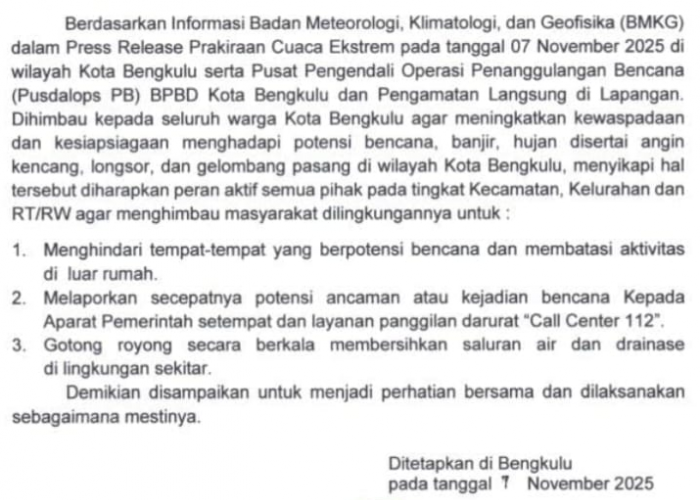 Walikota Keluarkan SE Imbauan Kesiapan Menghadapi Cuaca Ekstrem