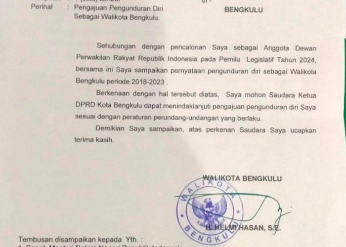 Surat Pengajuan Pengunduran Diri Walikota Disampaikan ke DPRD Kota Bengkulu