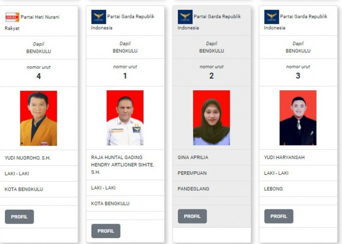 DCT DPR RI Dapil Bengkulu Lengkap Dengan Nama Partai dan   Nomor Urut 