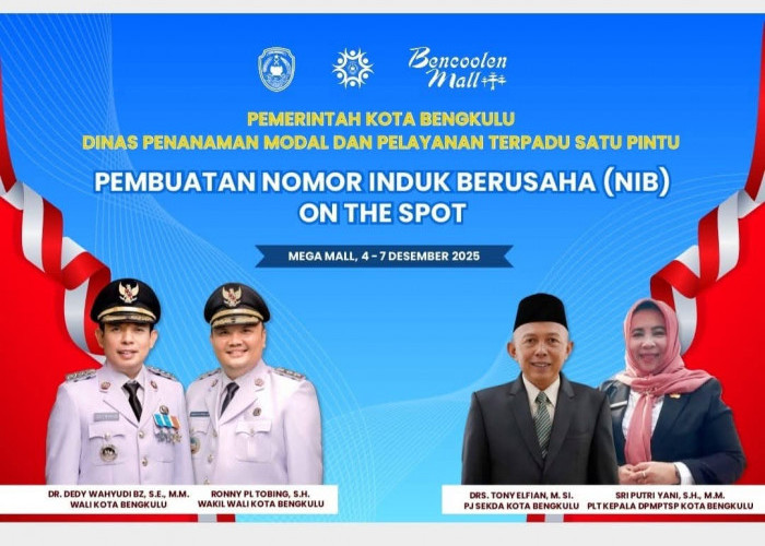 Pemkot Bengkulu Terbitkan NIB Gratis Mulai 4-9 Desember di MegaMall dan Benmall