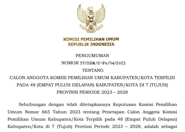 Nama-Nama Anggota KPU 48 Kabupaten/Kota Se Indonesia Periode 2023-2028
