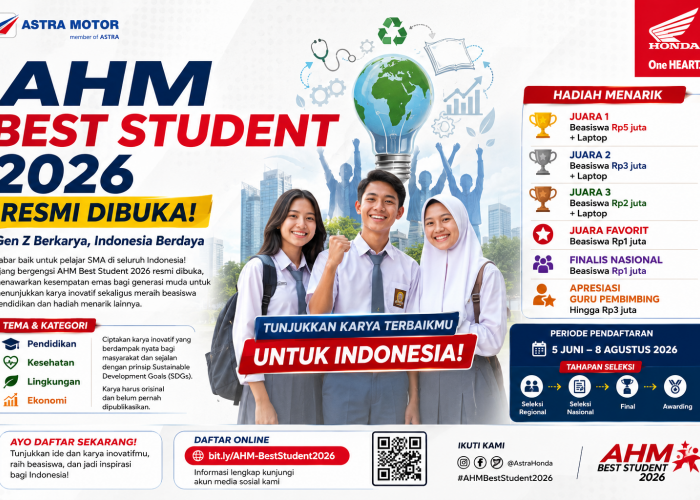 AHM Best Student 2026 Resmi Dibuka, Pelajar SMA Bisa Dapat Beasiswa dan Laptop