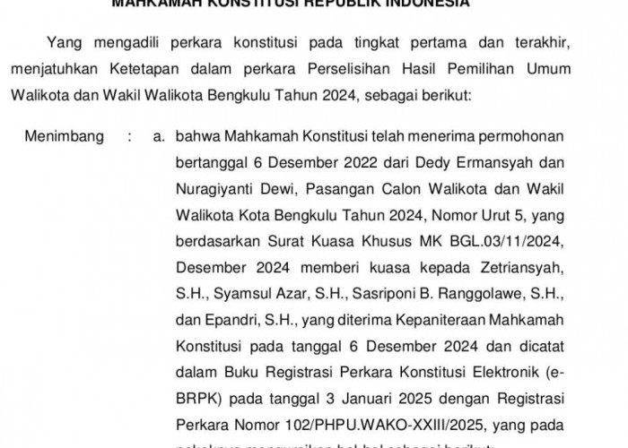 Walikota dan Wakil Walikota Bengkulu Terpilih, Dedy-Ronny, Dilantik 20 Februari 2025