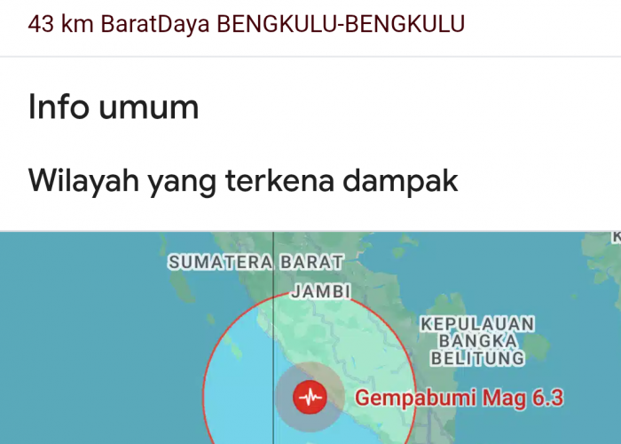 Gempabumi 6,3 SR Guncang Kota Bengkulu Dini Hari