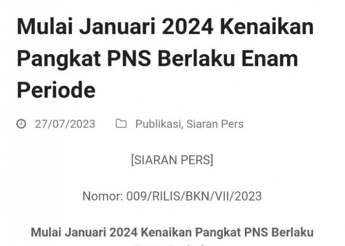 Aturan Baru BKN, Mulai Januari 2024 Kenaikan Pangkat PNS Berlaku Enam Periode