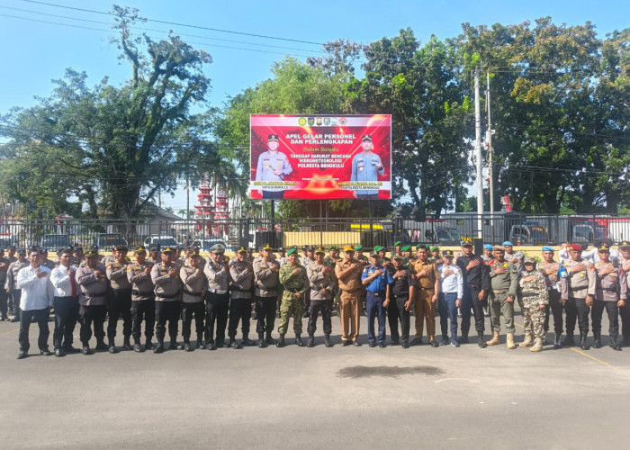 Hadapi Cuaca Ekstrem, Polresta Bengkulu Gelar Apel Kesiapsiagaan Bencana Hidrometeorologi