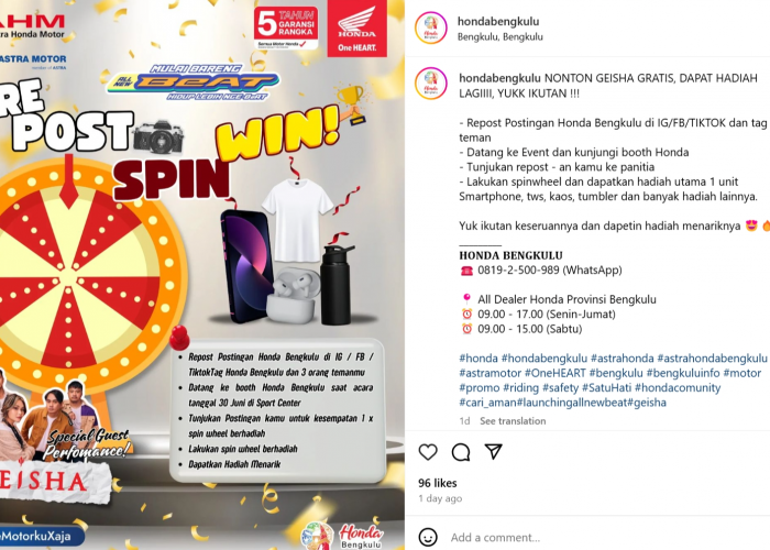Ikuti Repost Win Spin di Launching All New Honda Beat, Dapatkan Hadiah Menarik