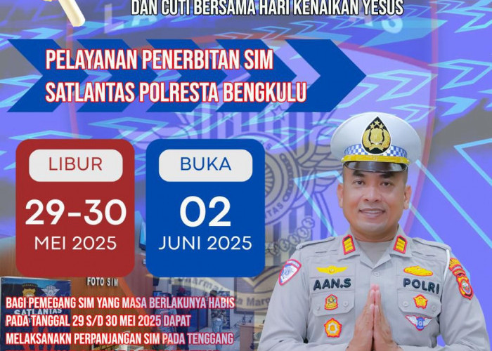 Perhatian! Jadwal Tutup Layanan SIM Polresta Bengkulu 29-30 Mei 2025