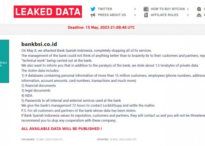 Ini Data-Data Nasabah BSI yang Mau Dijual Hacker LockBit 