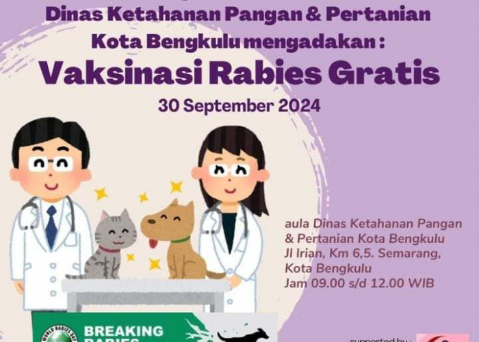 Pemkot Bengkulu Buka Vaksinasi Rabies Gratis, Kuota Vaksinasi 500 Dosis