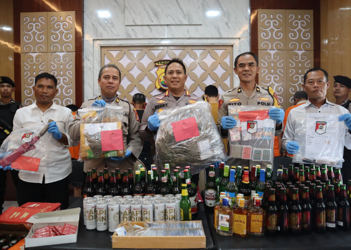 Operasi Pekat Nala 2024, Polresta Bengkulu Tahan 7 Tersangka dan Amankan Ribuan Botol Miras 